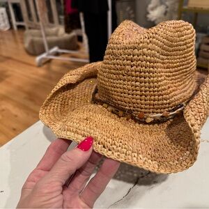 Women's Tan Straw Hat with Beaded Trim